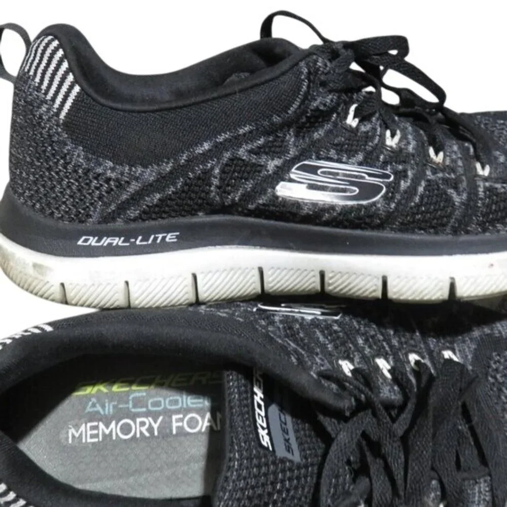 Skechers Synergy Switch Black Knit Running Shoes air cooled memory Foam